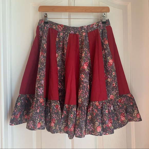Vintage Dresses & Skirts - Vintage Red Floral Ruffle Skirt
